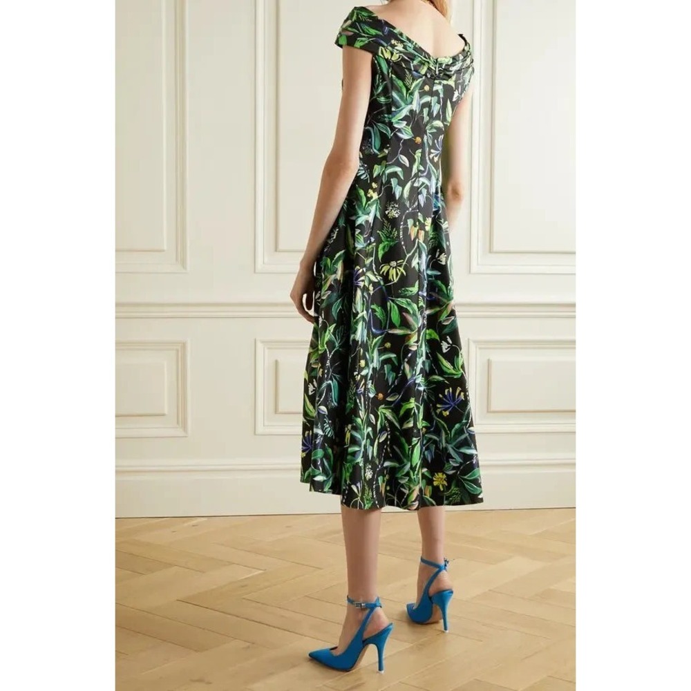 Jason Wu Pleated Women's Sz 2 Black Floral-Print Cotton-Sateen Midi Dress NWT - Picture 4 of 8